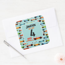 Need 4 speed racecar fourth birthday party square sticker