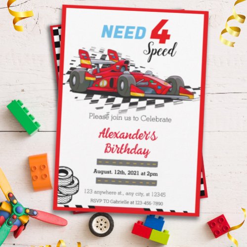Need 4 Speed Red Race Car Invitation