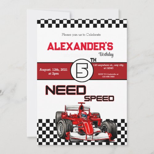 Need 5 Speed Red Race Car Invitation