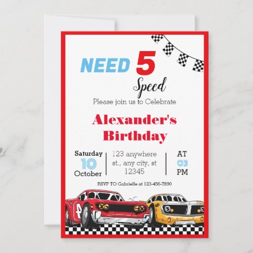 Need 5 Speed Red Race Car Invitation