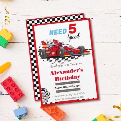 Need 5 Speed Red Race Car Invitation