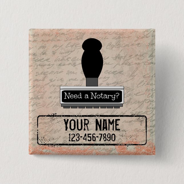 Need a Notary Rubber Stamp Customized Name Phone Button (Front)