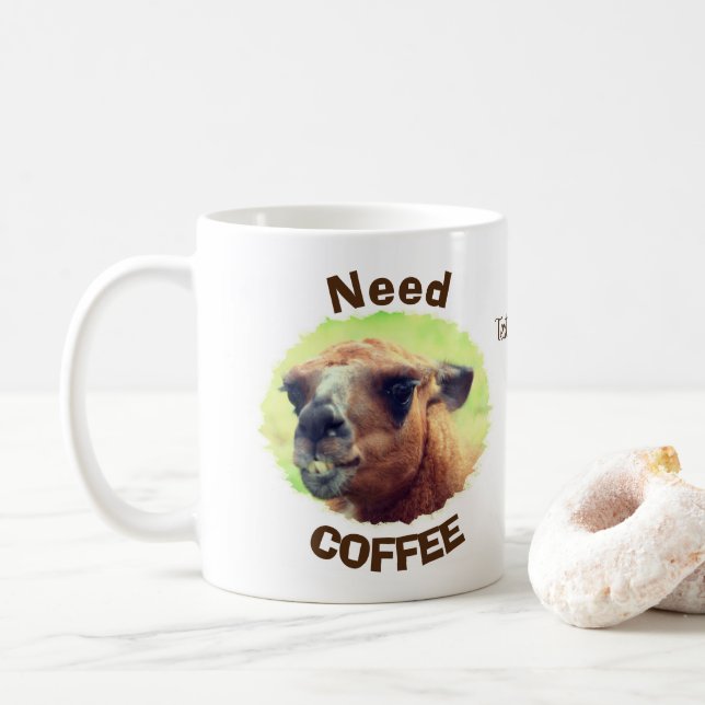 Need Coffee Humor Llama Personalized  Mug (With Donut)