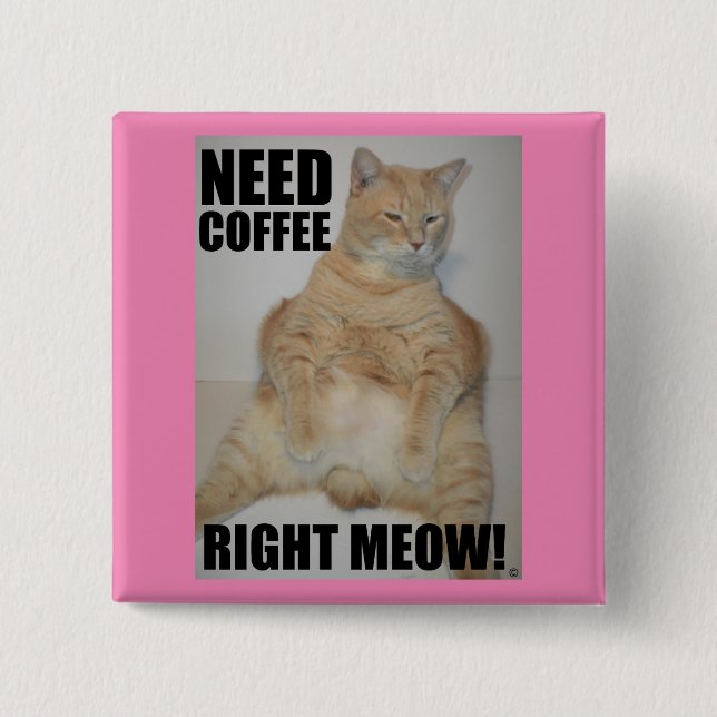 NEED COFFEE RIGHT MEOW! Manx Cat Sitting Funny Button (Front)