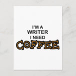 Need Coffee - Writer Postcard
