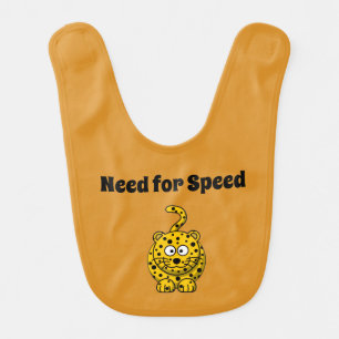 Need for Speed, Funny Cheetah Cartoon Cat Design Baby Bib