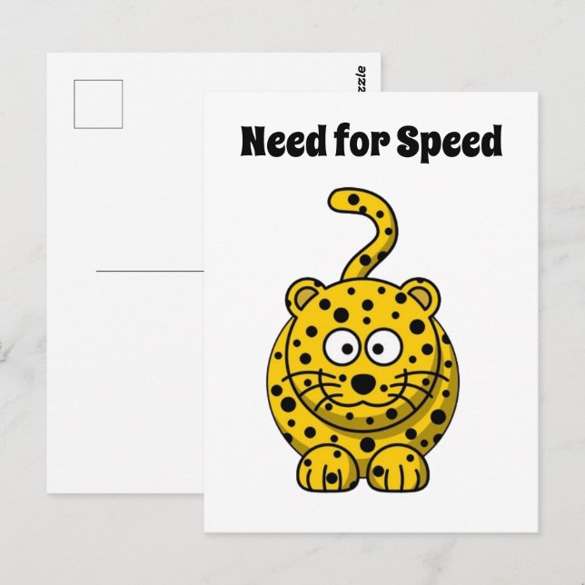 Need for Speed, Funny Cheetah Cartoon Cat Design Postcard (Front/Back)