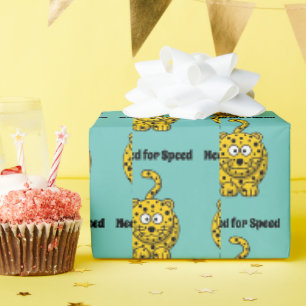 Need for Speed, Funny Cheetah Cartoon Cat Design Wrapping Paper