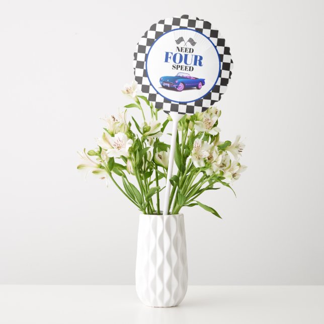 Need Four Speed Blue Car Fourth Birthday Balloon (Vase)