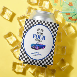 Need Four Speed Blue Car Fourth Birthday Can Cooler