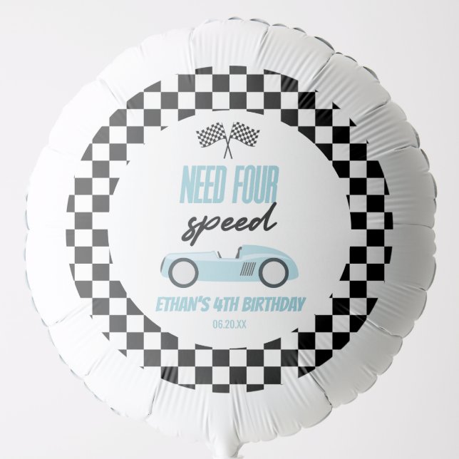 Need Four Speed Blue Race Car 4th Birthday Party Balloon (Front)