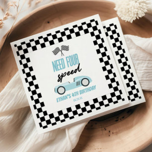 Need Four Speed Blue Race Car 4th Birthday Party Napkins