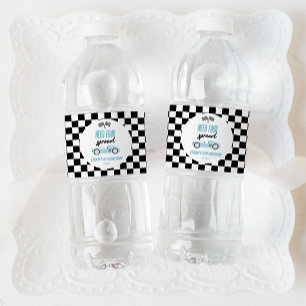 Need Four Speed Blue Race Car 4th Birthday Party Water Bottle Label