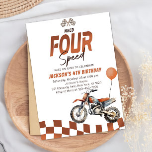Need Four Speed Dirt Bike Boy 4th Birthday Invitation