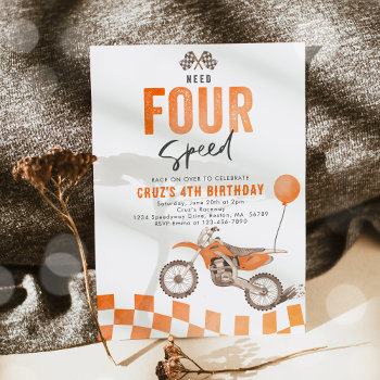 Need Four Speed Dirt Bike Boy 4th Birthday Party Invitation by PixelPerfectionParty at Zazzle
