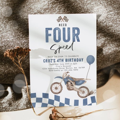 Need Four Speed Dirt Bike Boy 4th Birthday Party Invitation