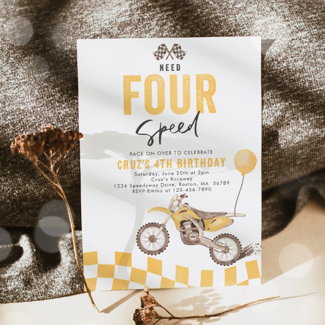 Need Four Speed Dirt Bike Boy 4th Birthday Party Invitation (Creator Uploaded)