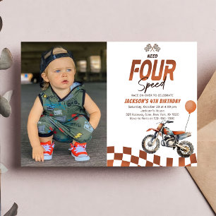 Need Four Speed Dirt Bike Boy 4th Birthday Photo Invitation