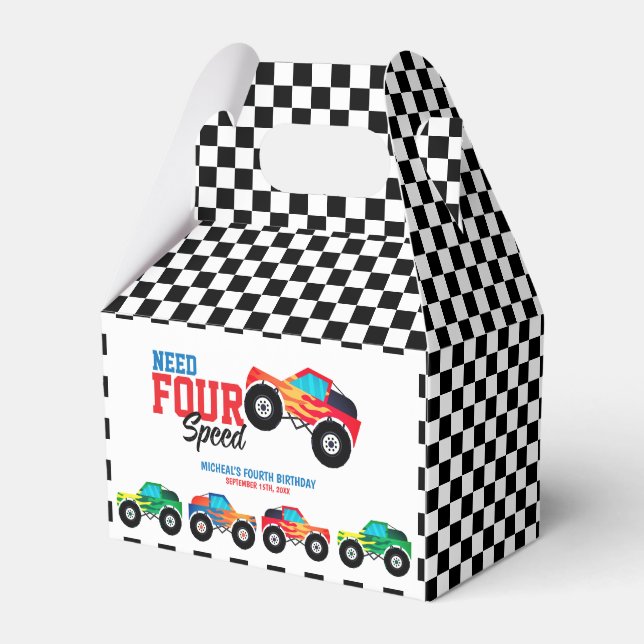 Need Four Speed Monster Truck Birthday Favor Boxes (Front Side)