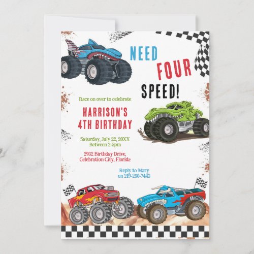 Need Four Speed Monster Truck Boy 4th Birthday 