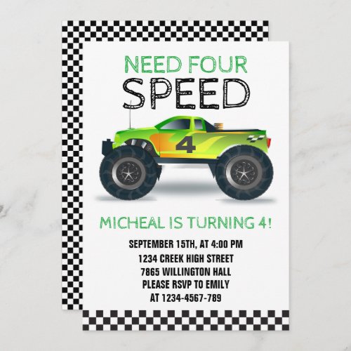 Need Four Speed Monster Truck Fourth  Invitation