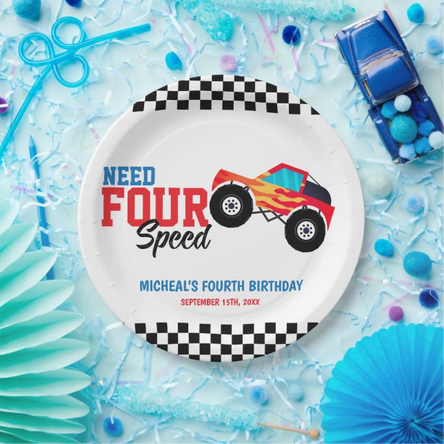 Need Four Speed Monster Truck Paper Napkin Plates (Party)