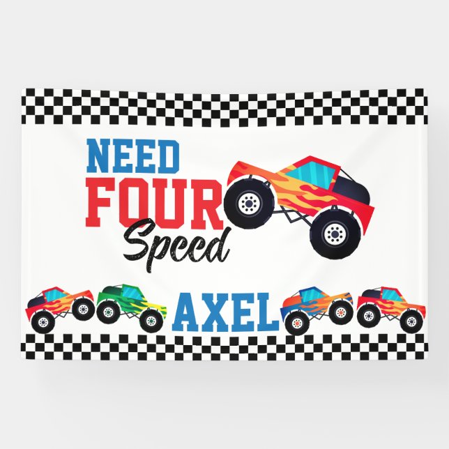 Need Four Speed Monster Truck Race 4th Birthday Ba Banner (Horizontal)