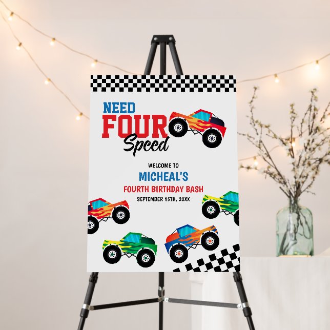 Need Four Speed Monster Truck Race 4th Birthday Foam Board (In Situ (Stand))