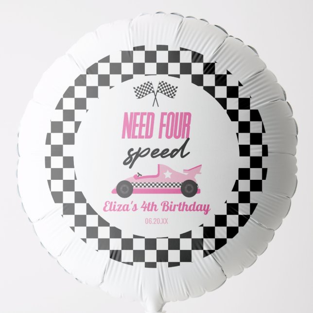 Need Four Speed Pink Race Car 4th Birthday Party Balloon (Front)