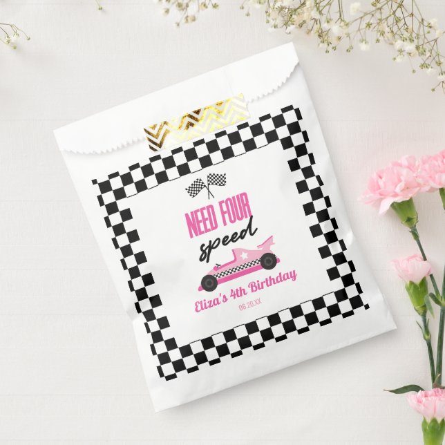 Need Four Speed Pink Race Car 4th Birthday Party Favor Bag (Sealed)