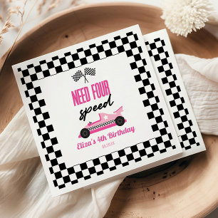Need Four Speed Pink Race Car 4th Birthday Party Napkins