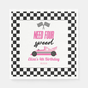 Need Four Speed Pink Race Car 4th Birthday Party Napkins