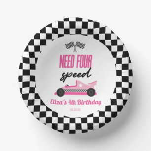 Need Four Speed Pink Race Car 4th Birthday Party Paper Bowls