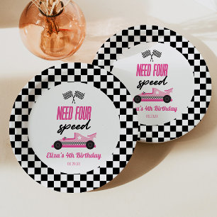 Need Four Speed Pink Race Car 4th Birthday Party Paper Plates