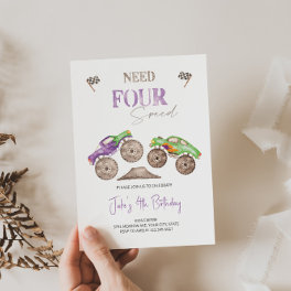 Need FOUR Speed Purple Monster Truck Invitation