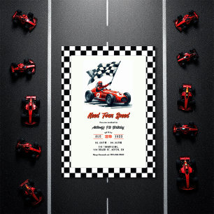 Need Four Speed Race Car 4th Birthday Party Invitation