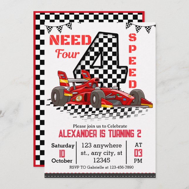 Need Four Speed Race Car Birthday Boy Invitation