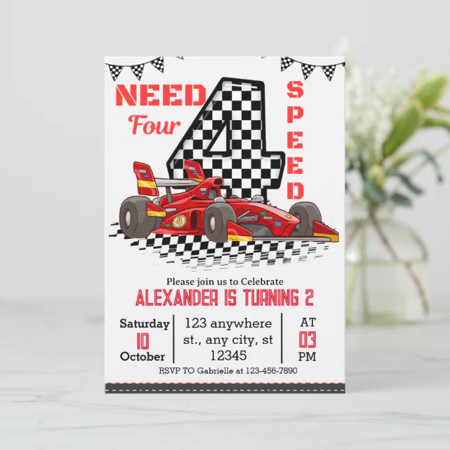 Need Four Speed Race Car Birthday Boy Invitation