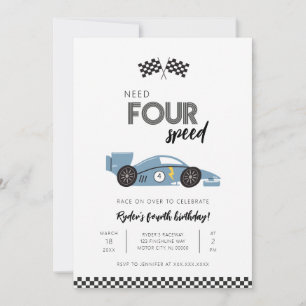 Need Four Speed Race Car Birthday Invitation
