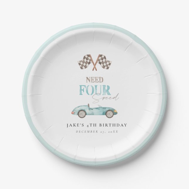 Need FOUR Speed Race Car Paper Plates (Front)