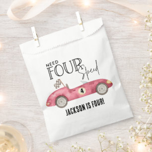 Need FOUR Speed Red Race car 4th birthday Favor Bag