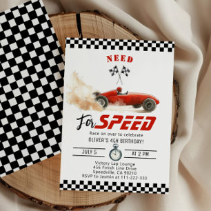 Need four speed Red Race Car 4th Birthday Invitation