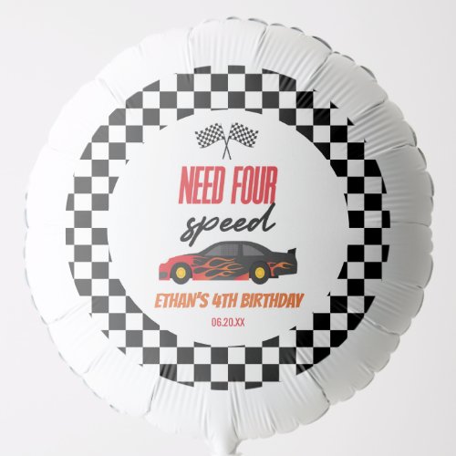 Need Four Speed Red Race Car 4th Birthday Party Balloon