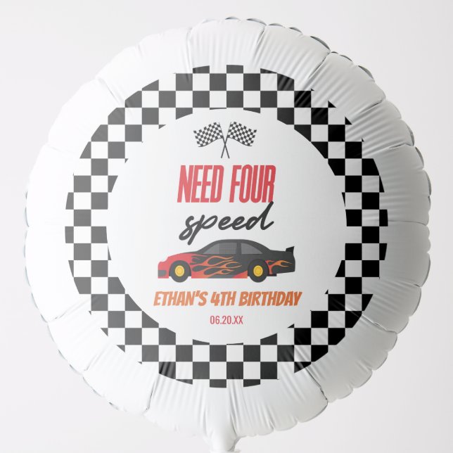 Need Four Speed Red Race Car 4th Birthday Party Balloon (Front)