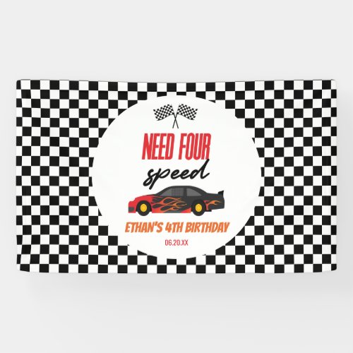 Need Four Speed Red Race Car 4th Birthday Party Banner