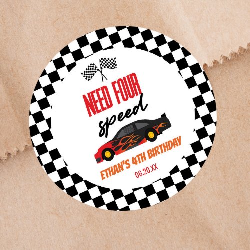 Need Four Speed Red Race Car 4th Birthday Party Classic Round Sticker