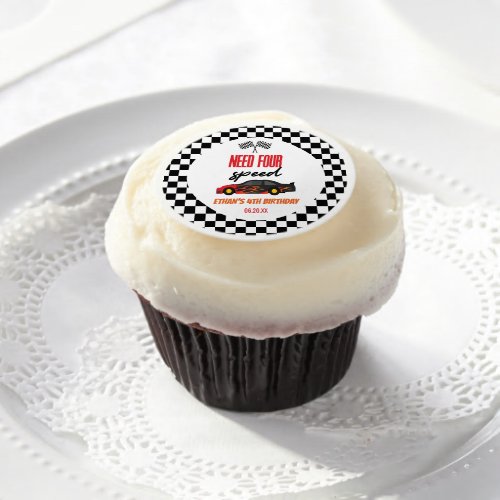 Need Four Speed Red Race Car 4th Birthday Party Edible Frosting Rounds