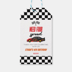 Need Four Speed Red Race Car 4th Birthday Party Gift Tags