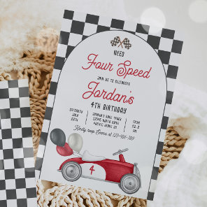 Need Four Speed Red Race Car 4th Birthday Party Invitation
