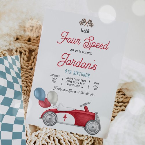 Need Four Speed Red Race Car 4th Birthday Party Invitation